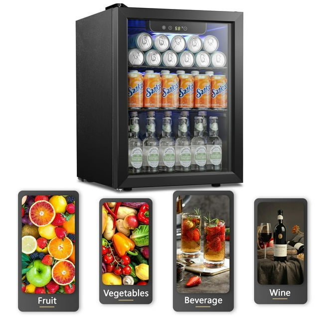 1.6 cu.ft 16 Bottle Wine Cellar, 67 Cans Mini Fridge w/ Glass Door & Adjustable Removable Shelves, Black