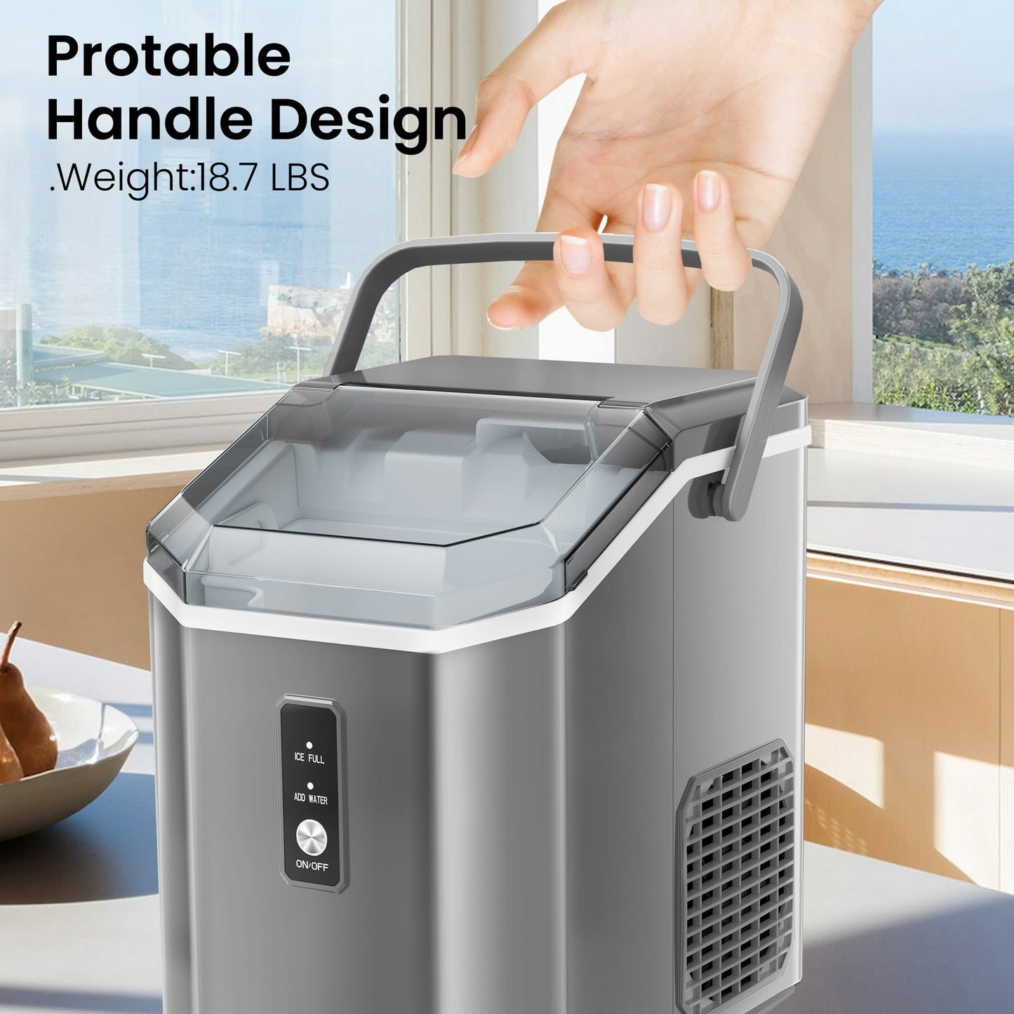 Havato Nugget Ice Maker, Extruded Ice & Chewed Ice, 34Lbs /24H, Self-Cleaning, Kitchen/Office/Party, Grey