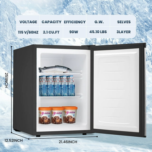 LHRIVER Upright Freezer, Energy Saving 2.1 Cu.ft Single Door Compact Upright Freezer with Reversible Door(Silver)