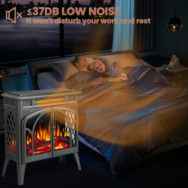 LHRIVER Electric Fireplace Heater 25’’ with 3D Realistic Flame Effect, Freestanding Fireplace, Different Flame Color, 500W/1500W,- GREY