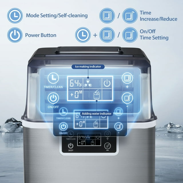 Havato Table Ice Maker, with Automatic Cleaning Function and 24-Hour Timer Function, 44lbs /24H, Suitable for Home/Office/Bar/Party, Stainless Steel Color
