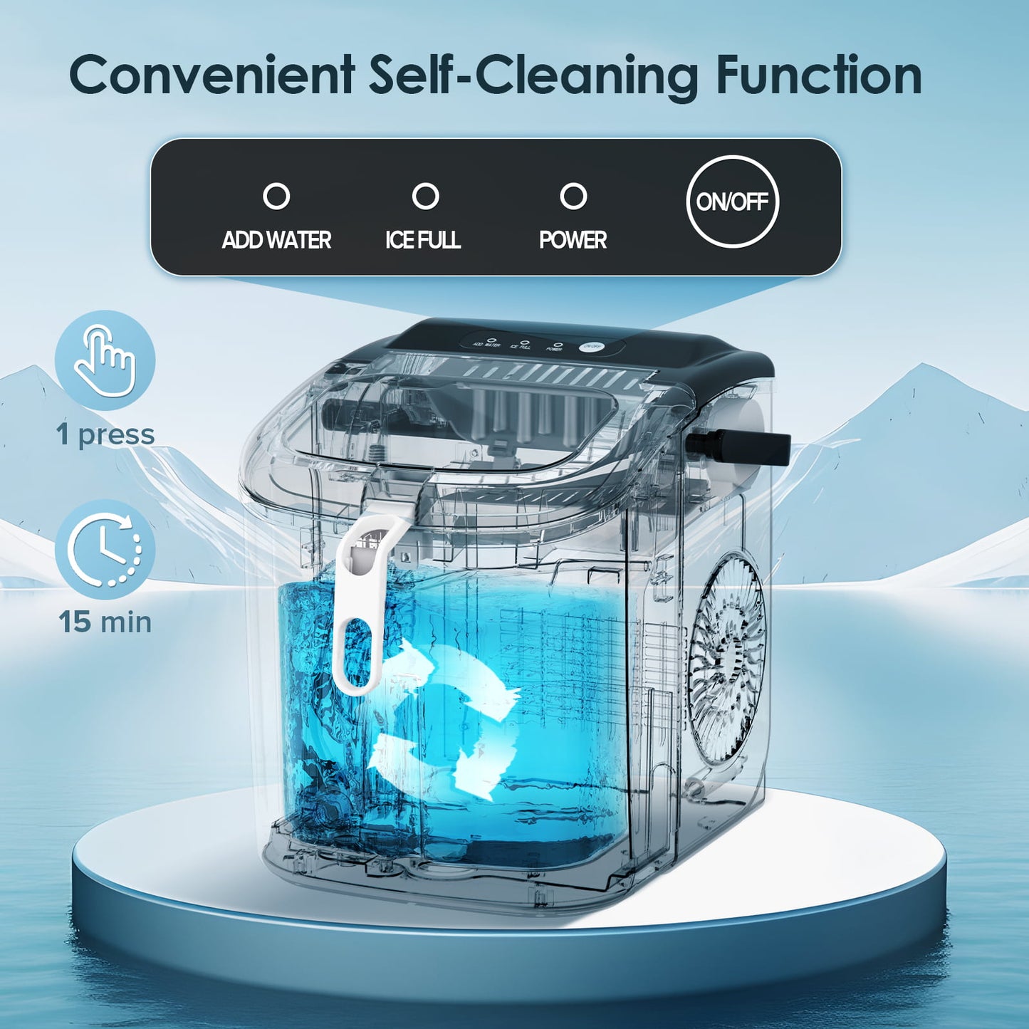 LHRIVER Countertop Ice Maker, Portable Ice Machine with Handle, 26Lbs/24H, 9Pcs/6Mins, One-Click Operation Ice Makers, with Ice Scoop and Basket, for Kitchen/Bar/Party - (Black)