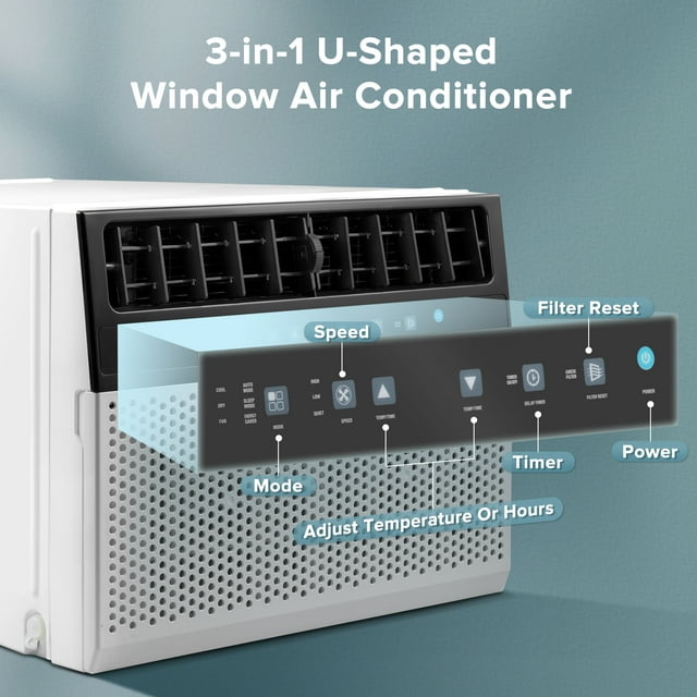 LHRIVER 6,300 BTU (10,000BTU ASHRAE) Window Air Conditioner, Dehumidifier and Fan, 24H Timer, Energy-Saving and Low Noise