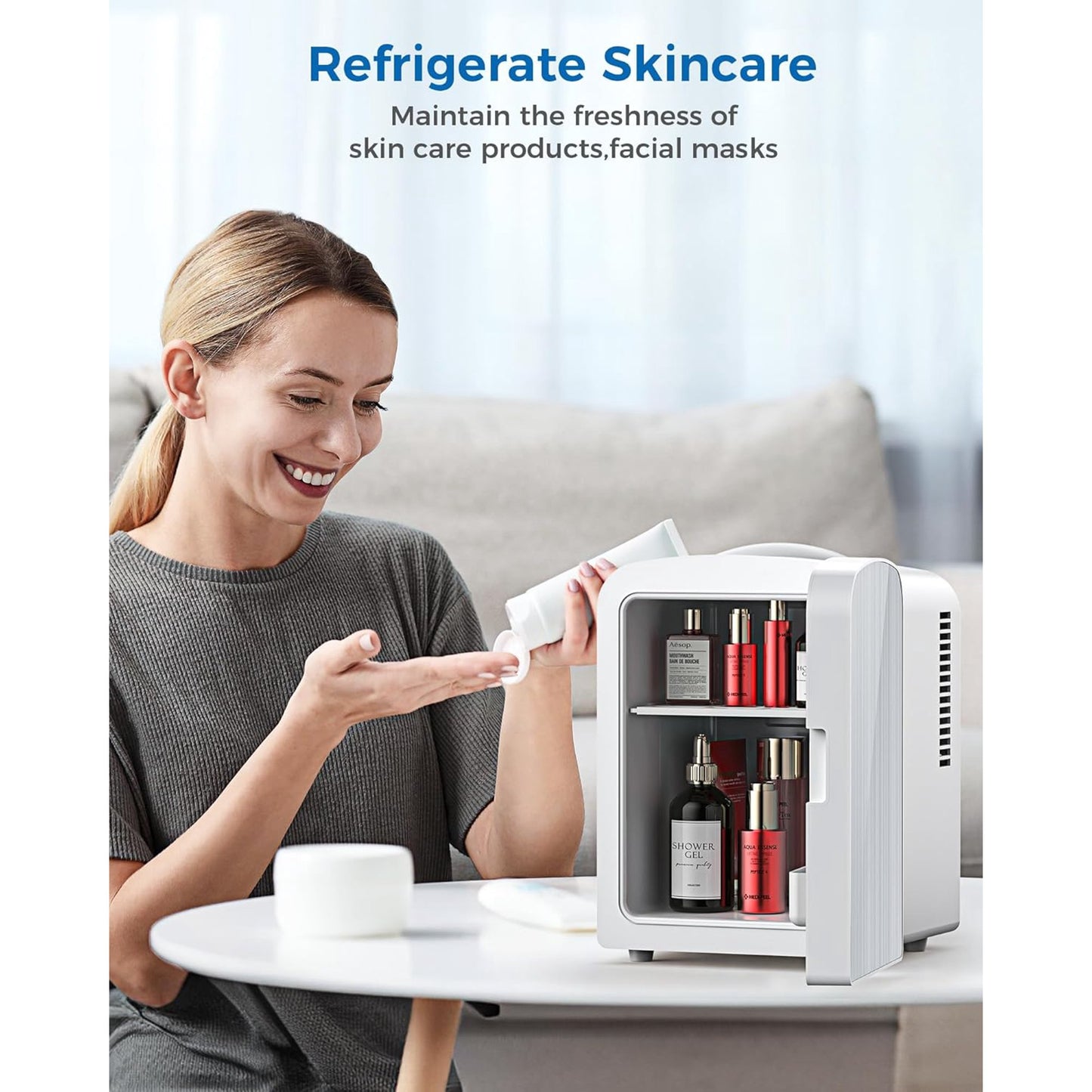 Havato Mini Fridge, Portable 4L/6 Can Electric Plug In Cooler & Warmer suit Office Desk & Dorm Room,for Food, Beverage, Skincare Beauty & Makeup,110 V AC/12 V DC Option for Bedroom - Car, White
