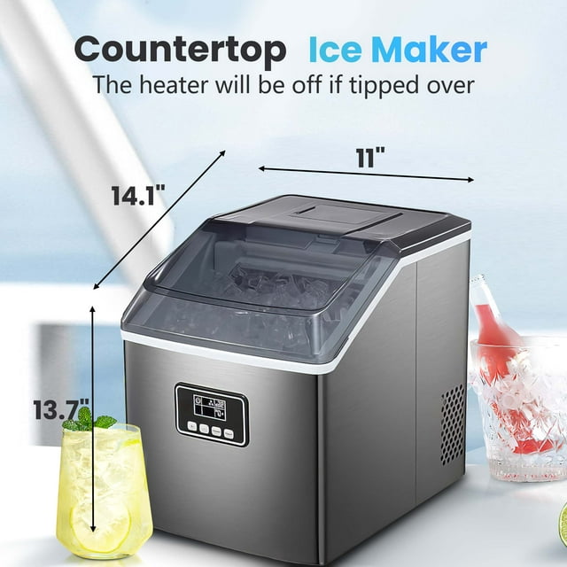 LHRIVER Ice Maker Machine,40LBS/24H, Portable Ice Cube Makers, Self-Cleaning, Easy-to-Control LCD Display, See-Through Lid for Office/Home/Bar (Black)