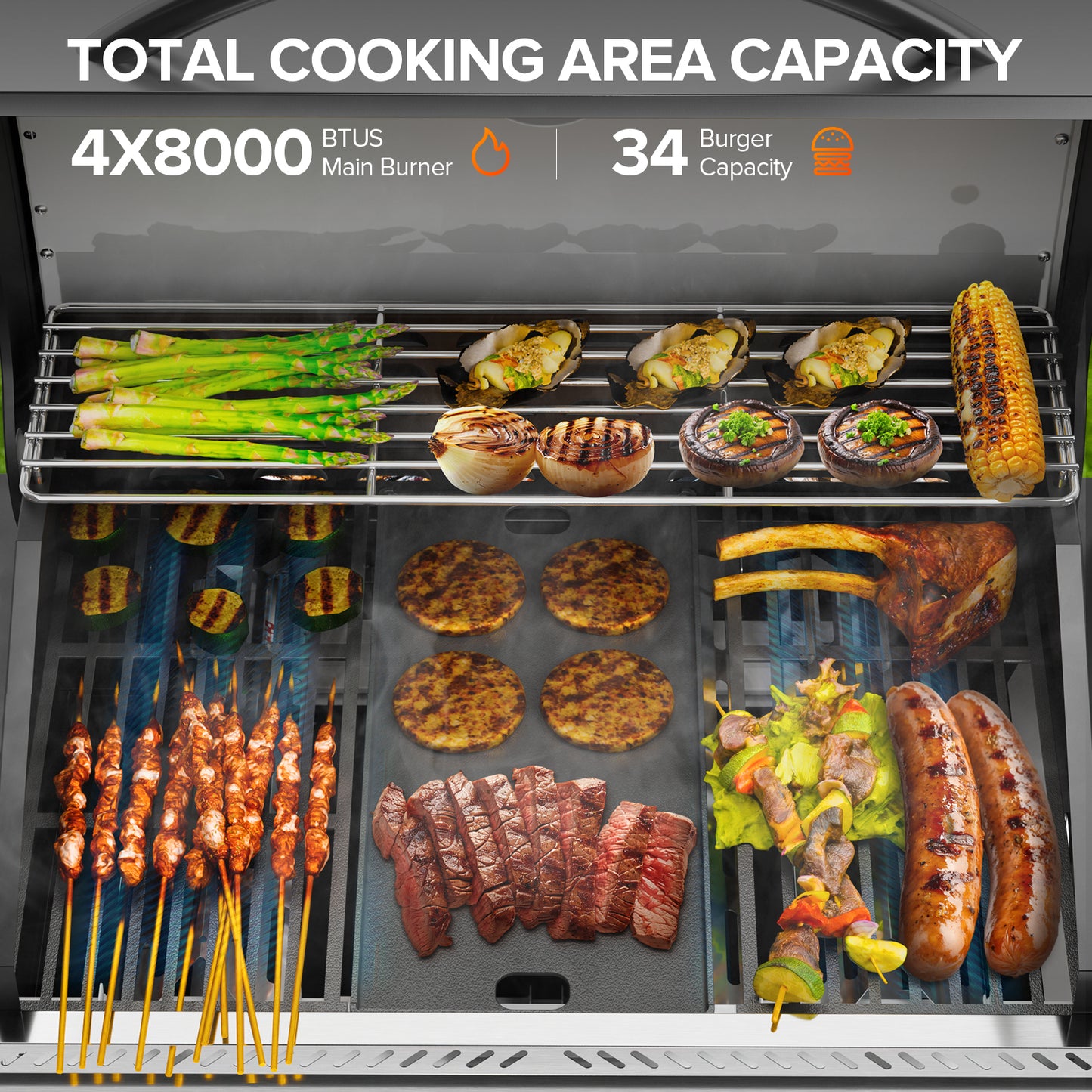 4-Burner Propane Gas Grill with Side Burner, Portable Stainless Steel BBQ Outdoor Cooker, 42,000 BTU, LHRIVER