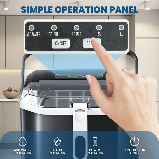 Havato Countertop Ice Maker, 9 Bullets of Ice Cubes in 6 Minutes, Adjustable Ice Cube Size, with Ice Basket, Ice Shovel, Handle and Ice Basket Handle, Black.