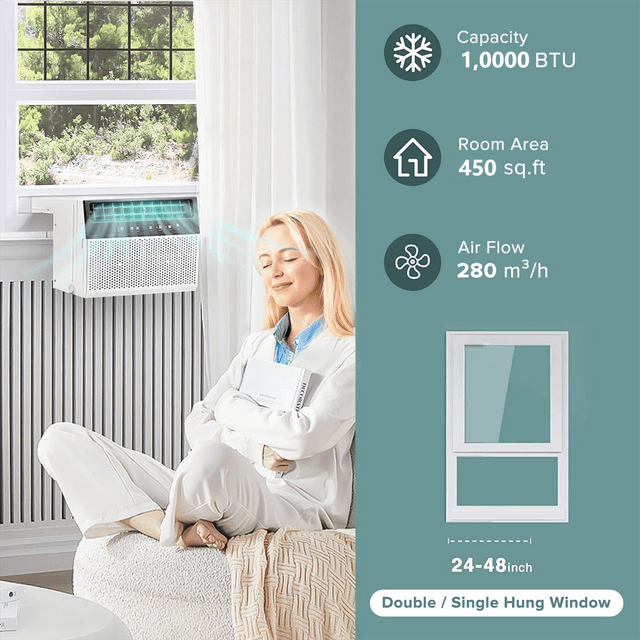Havato 6000 BTU (10000BTU ASHERE ) Window Air Conditioner , Cools 450 Sq.ft w/ Wi-Fi & Remote, White