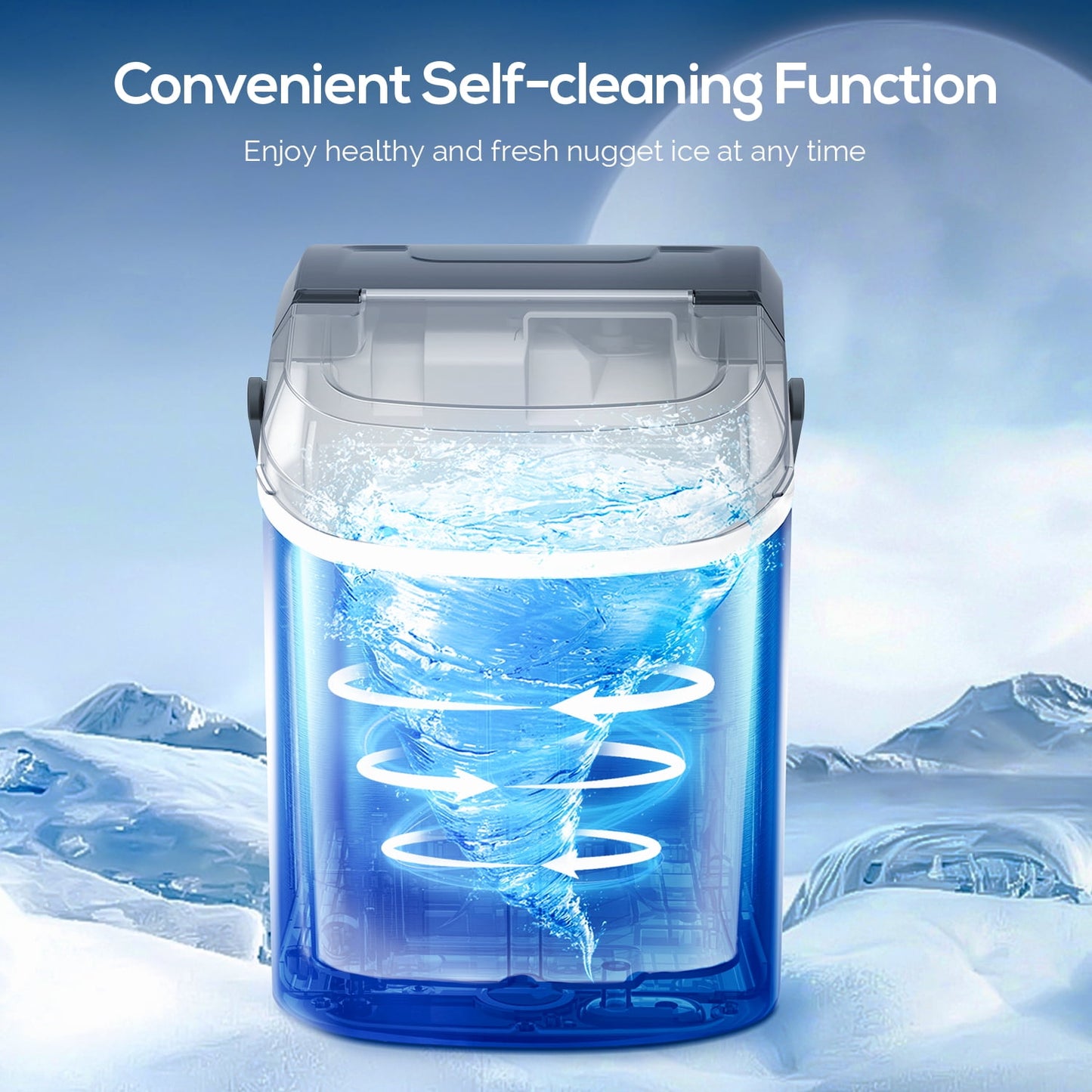 LHRIVER Nugget Ice Maker with Handle, Portable Compact Ice Maker, Self-Cleaning, 33lbs/Day, Removable Ice Basket&Scoop for Home/Office