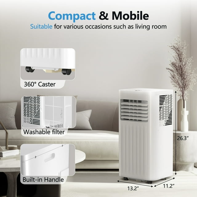 Havato Portable Air Conditioner, 10000BTU(ASHRAE) Cools 300Sq.ft w/Remote, Dehumidifier & Fan