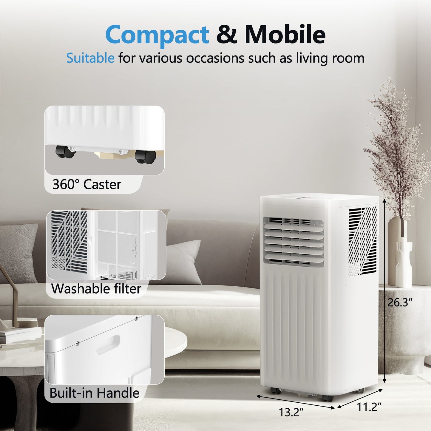 LHRIVER Portable Air Conditioner with Window Kits 6000BTU (10000 BTU ASHRAE), Dehumidifier, 2 Fan Speeds, AC unit