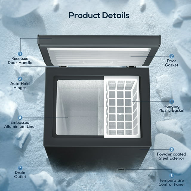 Havato 2.7 Cubic Feet Chest Freezer Free Standing Top Open Door Compact Freezer with Adjustable Temperature-Black