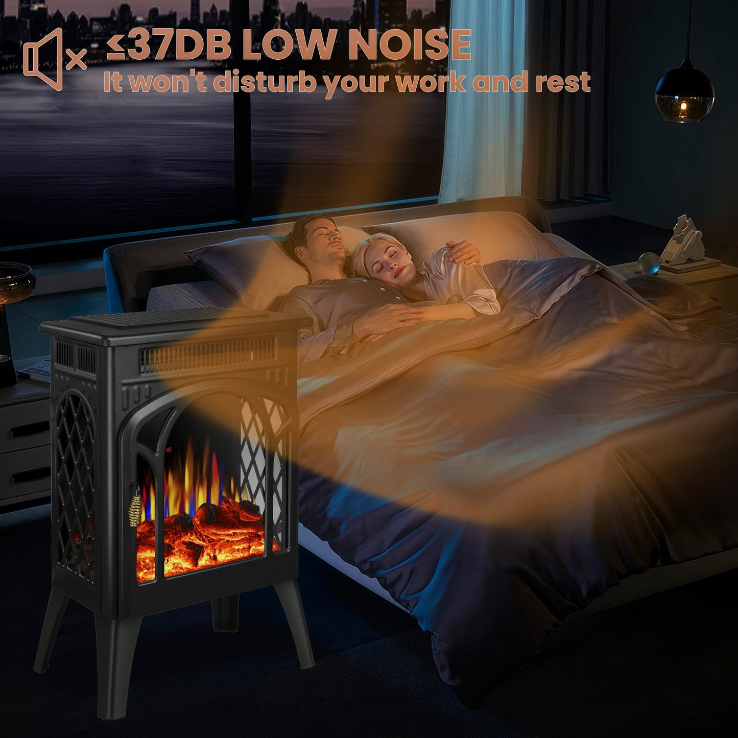 LHRIVER Electric Fireplace Heater 16’’ with 3D Realistic Flame Effect, Freestanding Fireplace, Different Flame Color, 500W/1500W,- BLACK