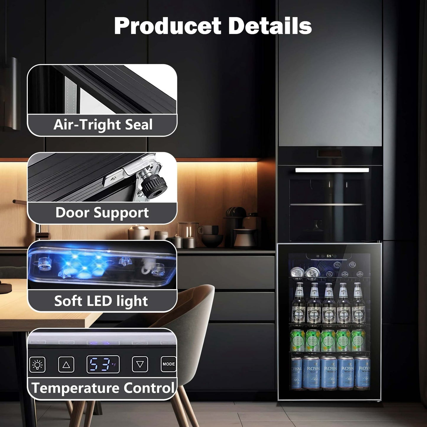 Havato Cubic Foot Beverage Refrigerator Cooler, 120 Cans Mini Refrigerator, 3.2Cu.Ft, LED Lamp, Transparent Glass Door with Adjustable Shelf, Bar/Office/Home