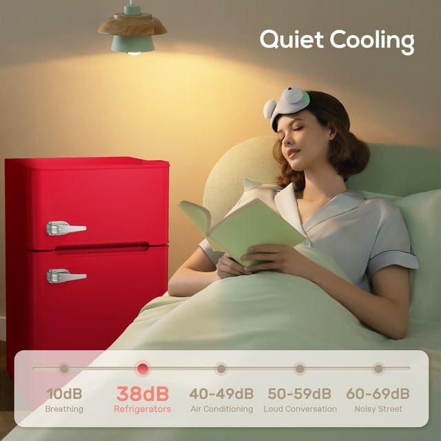 LHRIVER Mini Refrigerator 3.2Cu.Ft Compact Fridge 2-Double Doors with a Freezer Low Noise Defrost Storage of Beverages Vegetables and Fruits for Home Office Dorm