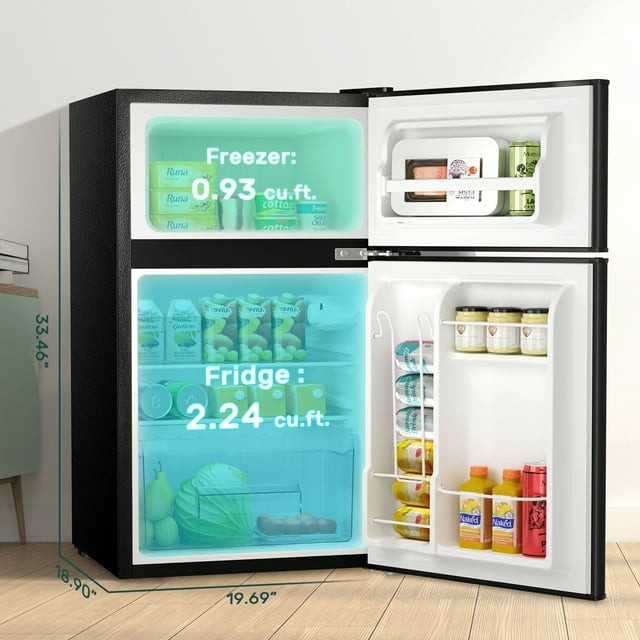 Havato Two-door Mini Fridge with Freezer and Handle, Compact Retro Refrigerator, Suitable for Dormitory, Office, Bar, RV and Bedroom, Black