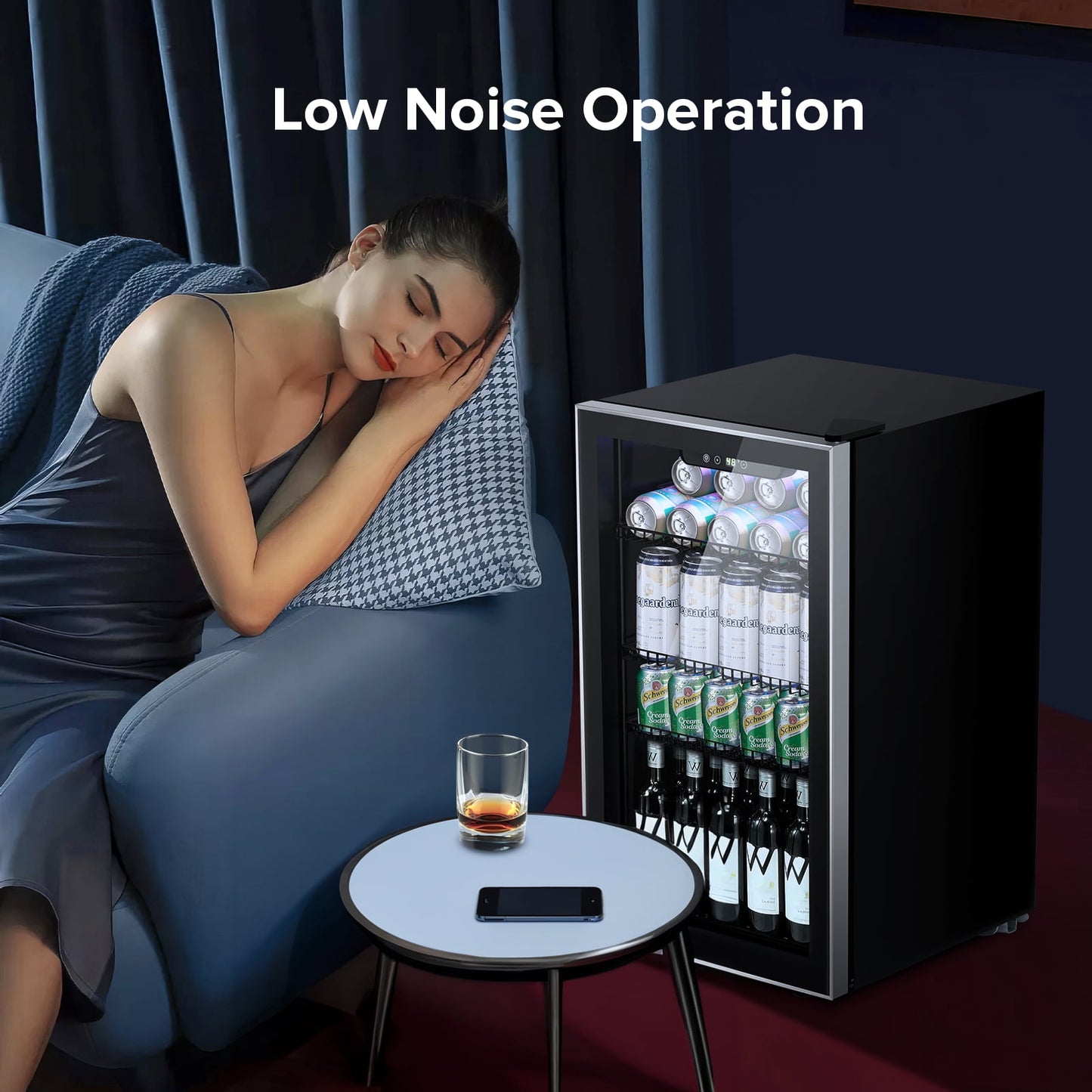 LHRIVER 3.2Cu.ft Beverage Refrigerator and Cooler, 130 Can Mini Fridge, Freestanding Constant Wine Chiller with Glass Door (Silver)