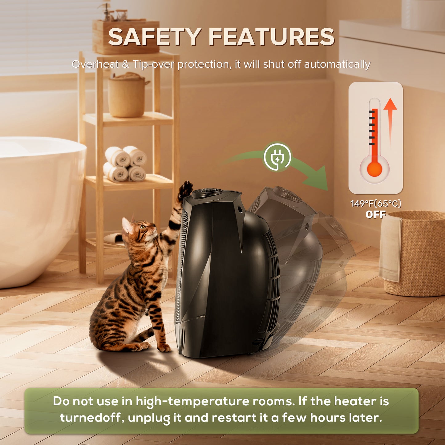 Havato Portable Space Heater for inside, 750W/1500W, ETL Certified, Silent Heating, Ceramic Small Fan Heater, for Home & Dorm (Black)