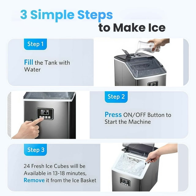 LHRIVER Ice Maker Machine,40LBS/24H, Portable Ice Cube Makers, Self-Cleaning, Easy-to-Control LCD Display, See-Through Lid for Office/Home/Bar (Black)