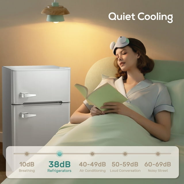 LHRIVER Mini Refrigerator 3.2Cu.Ft Compact Fridge 2-Double Doors with a Freezer Low Noise Defrost Storage of Beverages Vegetables and Fruits for Home Office Dorm