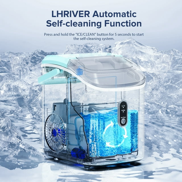 LHRIVER Nugget Ice Maker Countertop, 33lbs/24H with Self-Cleaning Function, Portable Sonic Ice Machine for Home/Office/Party-Green