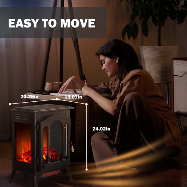 LHRIVER Electric Fireplace Infrared Stove Heater, Freestanding Fireplace Heater, 3D Realistic Flame Effects, Adjustable Brightness and Heating Mode, Overheating Safe Design, 1000W/1500W, (16 Inch)