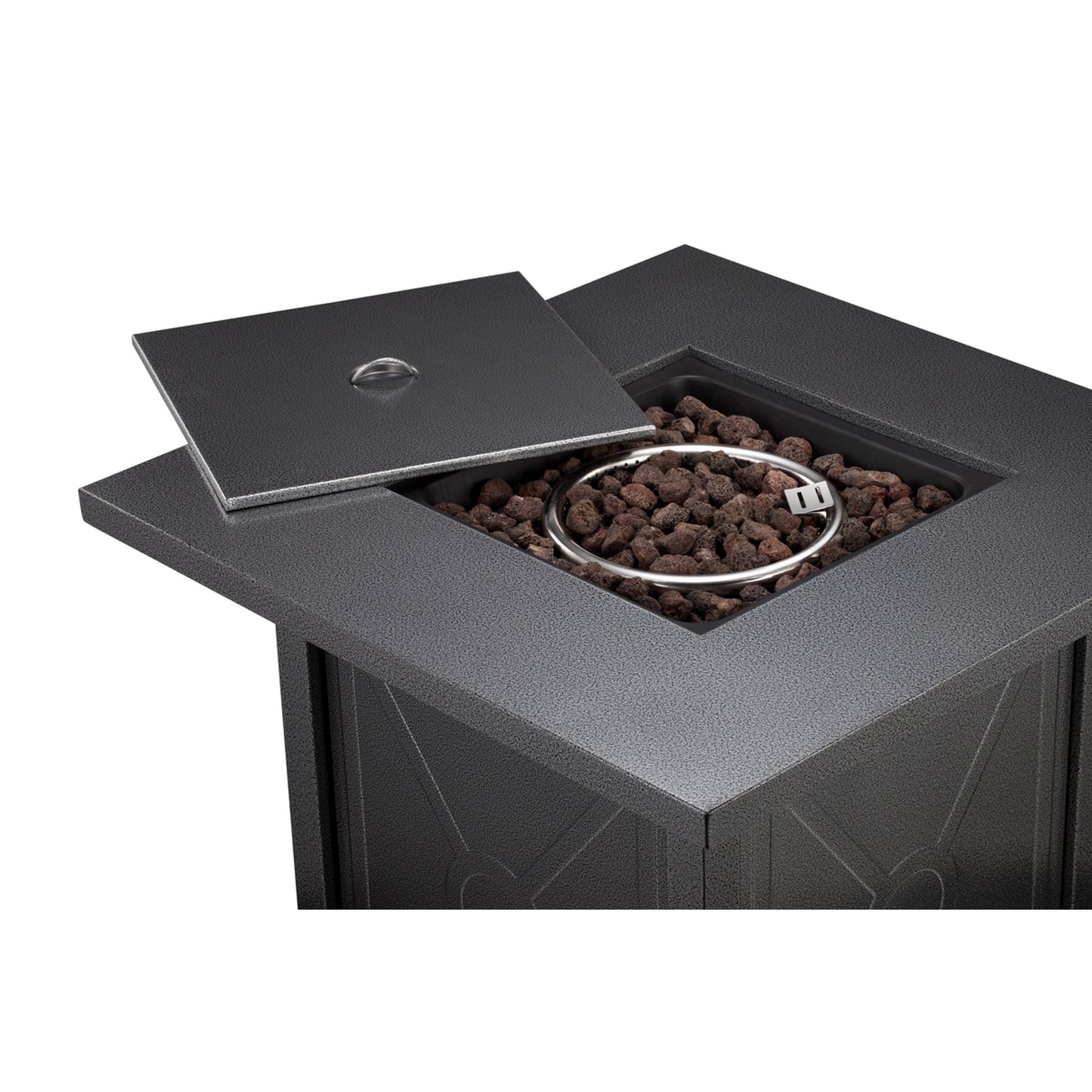 LHRIVER 28" Outdoor Propane Fire Pit Table with Lid, 50000 BTU Heat Output, Metal Stove with Lava Rocks, for Picnics/Bonfires/Patio Gardens