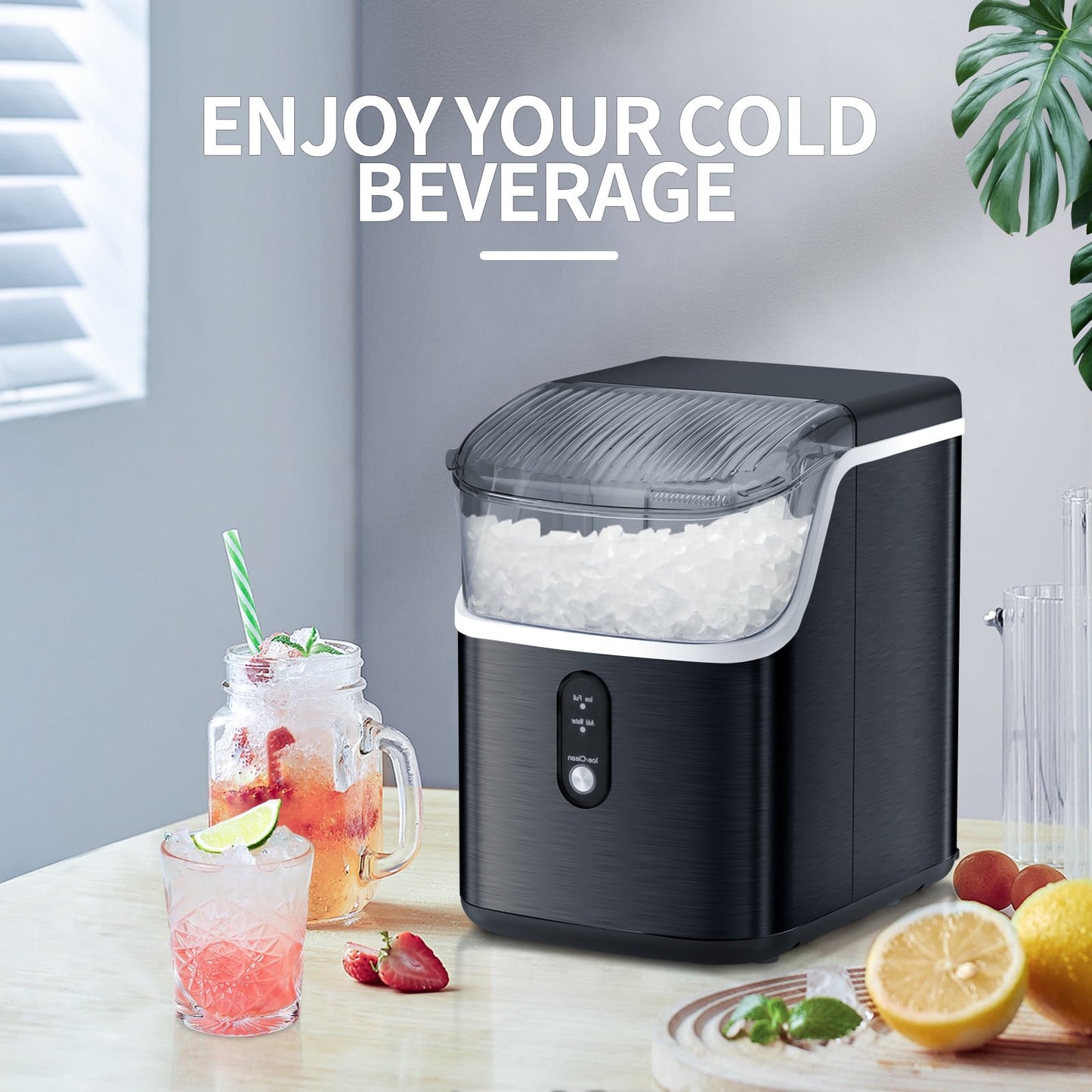 Havato Nugget Portable Ice Maker Highly Efficient Ice Production, 33 lbs/24 Hours, Self-Cleaning, Easy to Operate, Ideal Pellet Ice Maker for Home/ Kitchen/ Office/ Party - Black