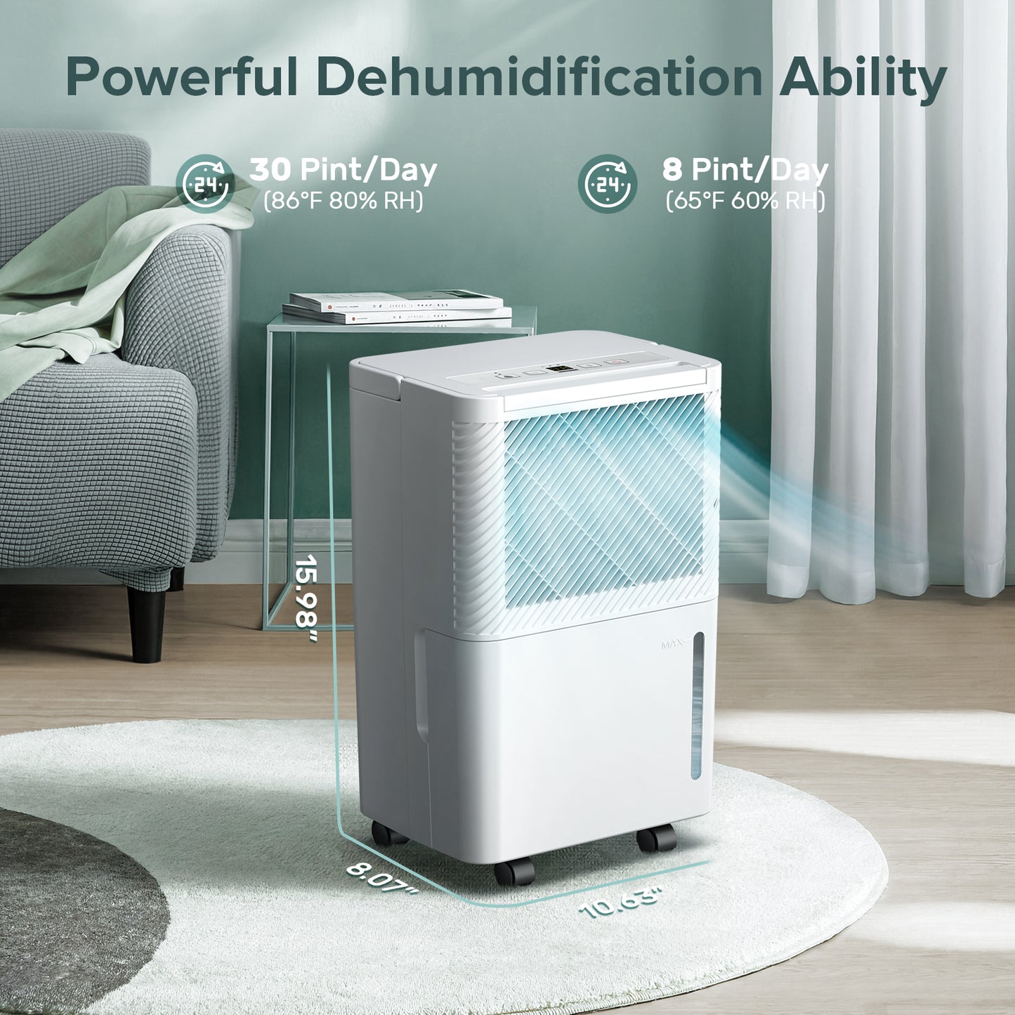 LHRIVER 30 Pint Dehumidifiers with Drain Hose, 24H Timer, Portable Design with Handle for Bathroom and Bedroom