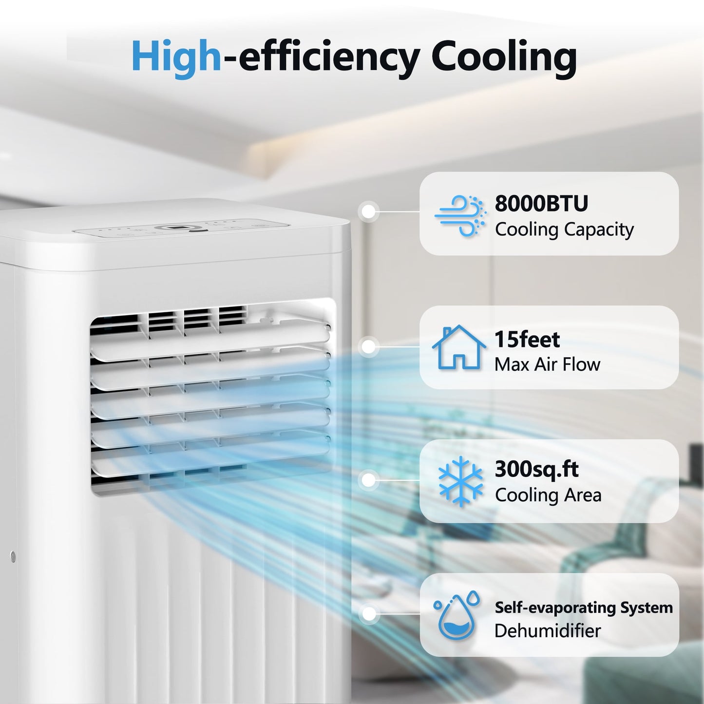 Havato Portable Air Conditioner, 5000BTU (8000BTU ASHRAE) Cools 300Sq.ft, with Remote Control,3-in-1 Model