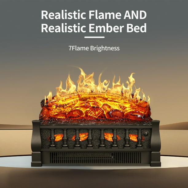 LHRIVER Electric Fireplace Log Set Heater 21IN, Remote Control, Flame Brightness Adjustable, Overheated Protection, Realistic Ember Bed