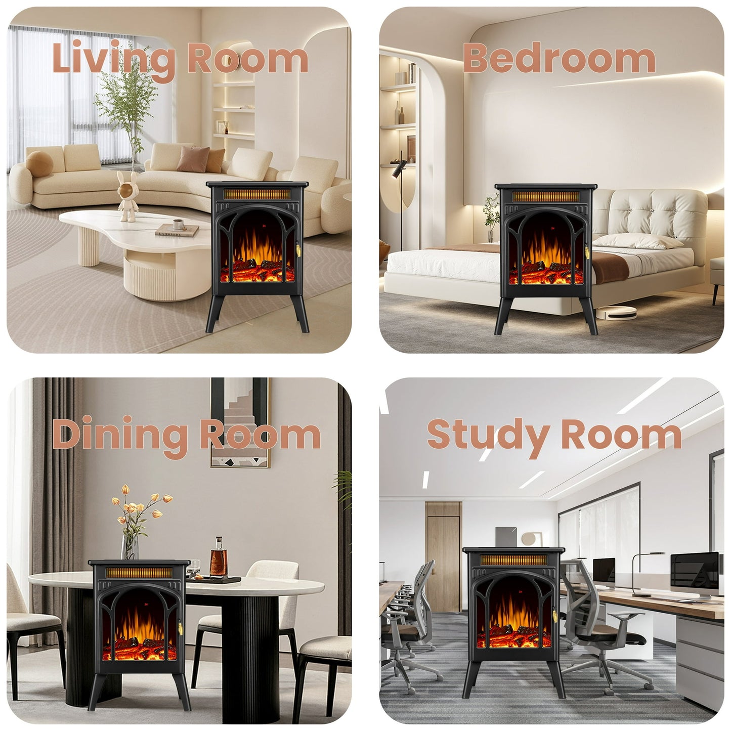 LHRIVER Electric Fireplace Heater 16’’ with 3D Realistic Flame Effect, Freestanding Fireplace, Different Flame Color, 500W/1500W,- BLACK