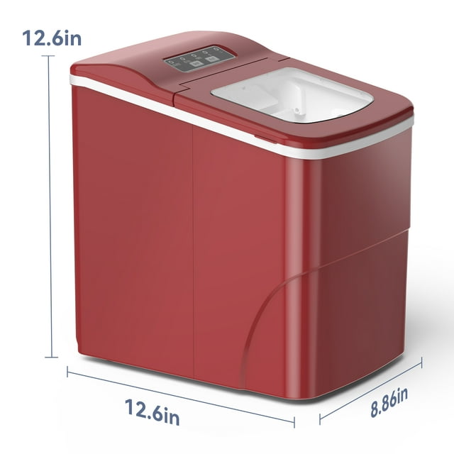 Havato Countertop Ice Maker 26lbs, 9 Pcs/6Mins, 2 Sizes of Bullet-Shaped w/Scoop & Basket, Red
