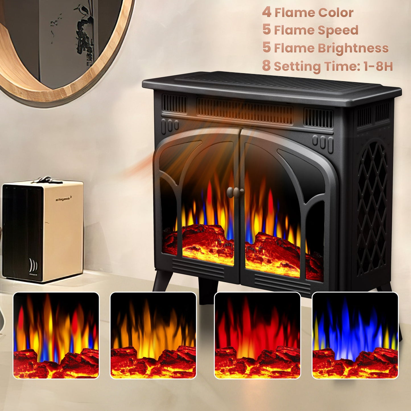 LHRIVER Electric Fireplace Heater 25’’ with 3D Realistic Flame Effect, Freestanding Fireplace with Remote Control, 500W/1500W, Black