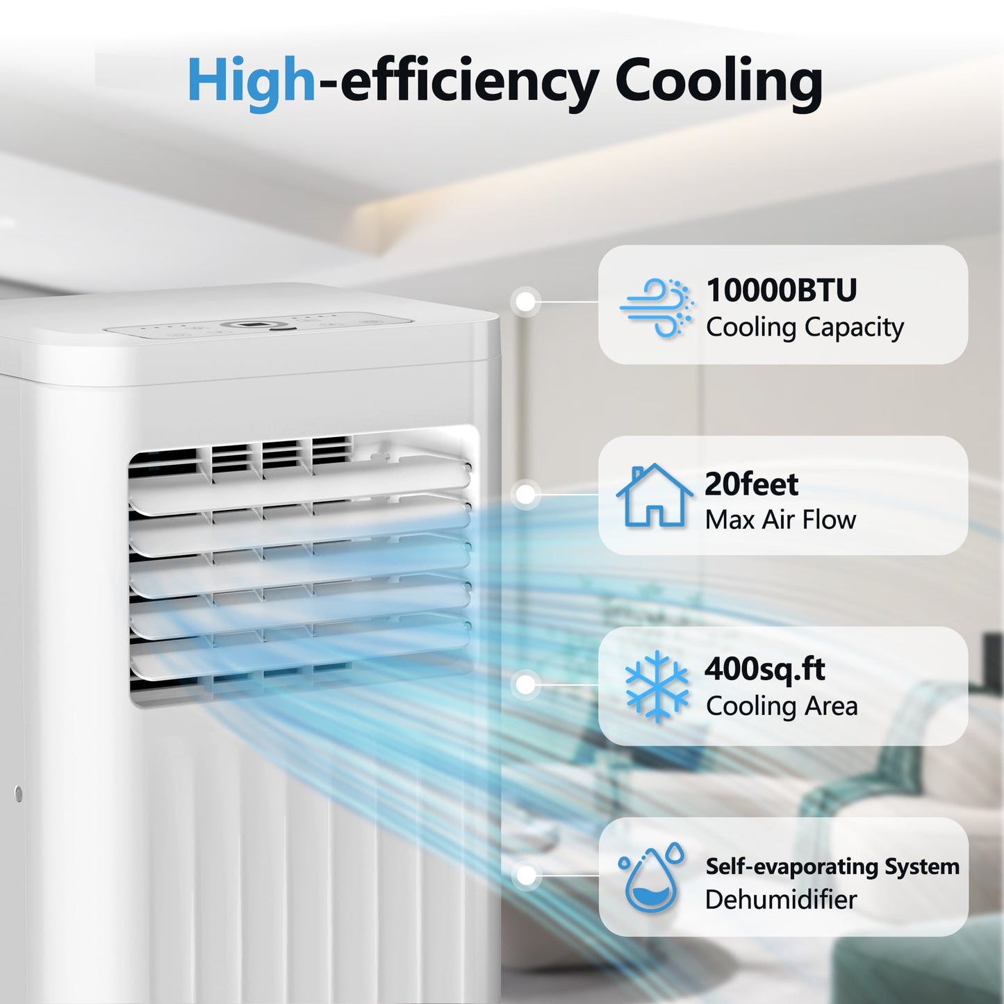 Havato 10000BTU Portable Air Conditioner, Covers to 450 Sq.Ft., 3 in1 Portable AC Refrigeration/Dehumidification/Fan, with Remote Control