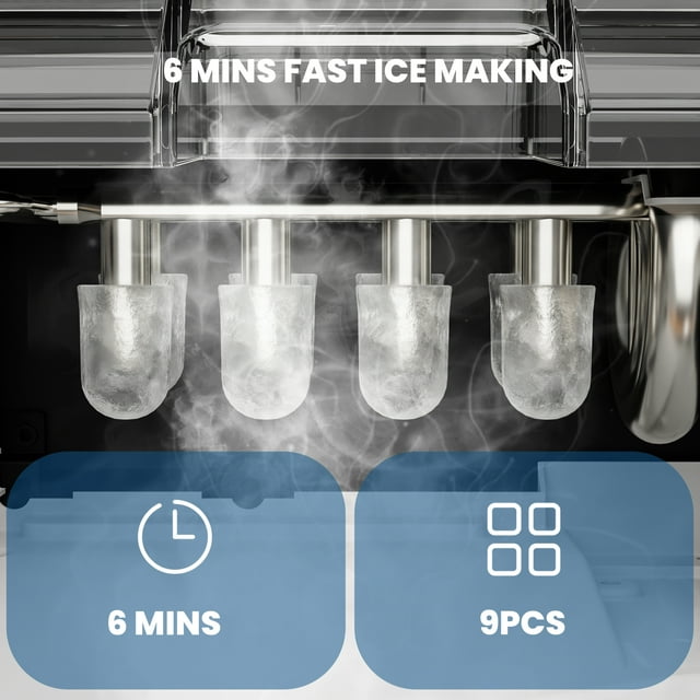 Havato Countertop Ice Maker, 9 Bullet Ice Cubes in 6 Mins, 26lbs/24H, w/ Scoop & Basket, Grey