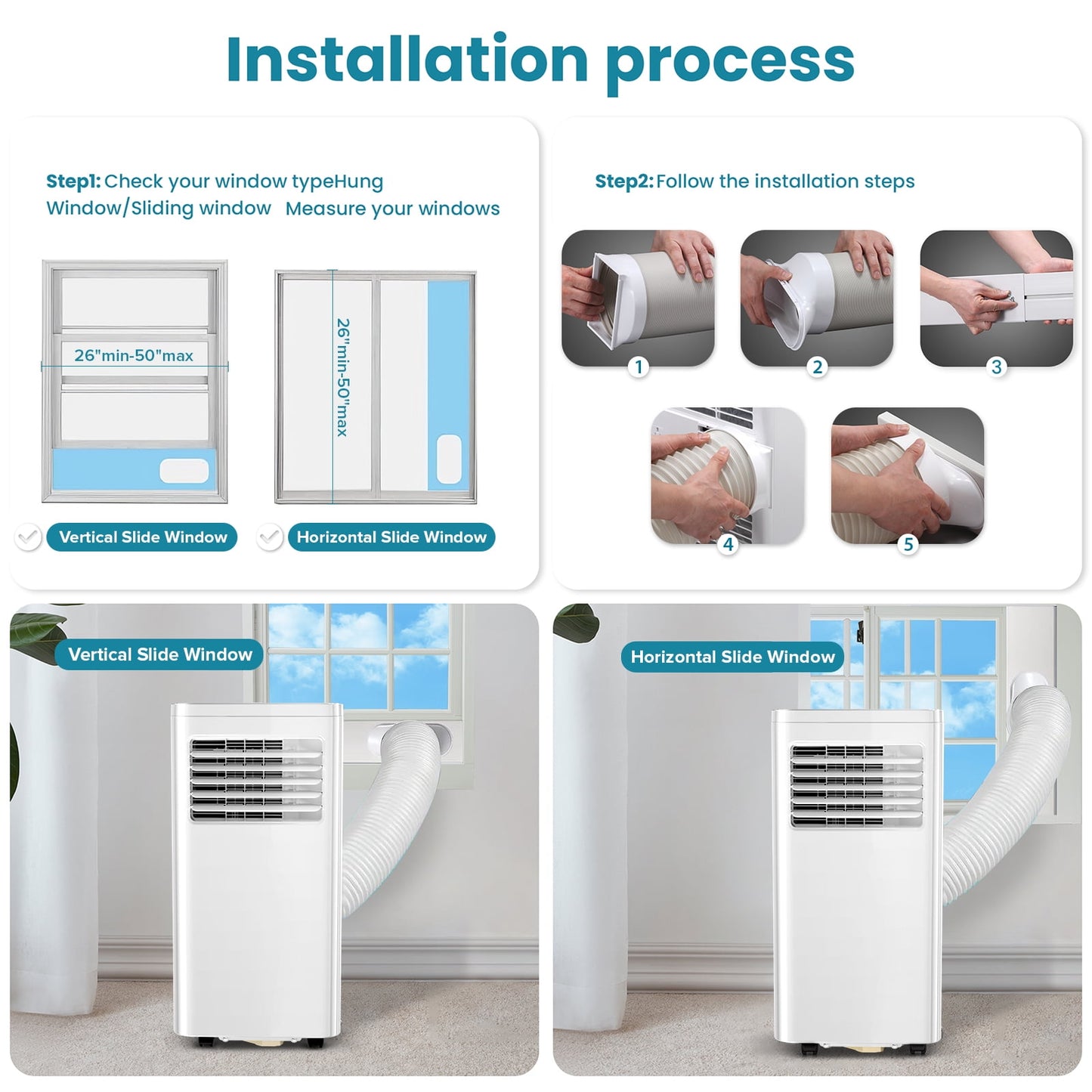 LHRIVER Portable Air Conditioners with Window Kits 5000BTU (8000 BTU ASHRAE), Dehumidifier, 2 Fan Speeds, AC Unit for Room