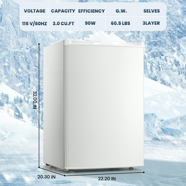 LHRIVER Upright Freezer, Energy Saving 3.0 Cu.ft Single Door Compact Upright Freezer with Reversible Door(White)