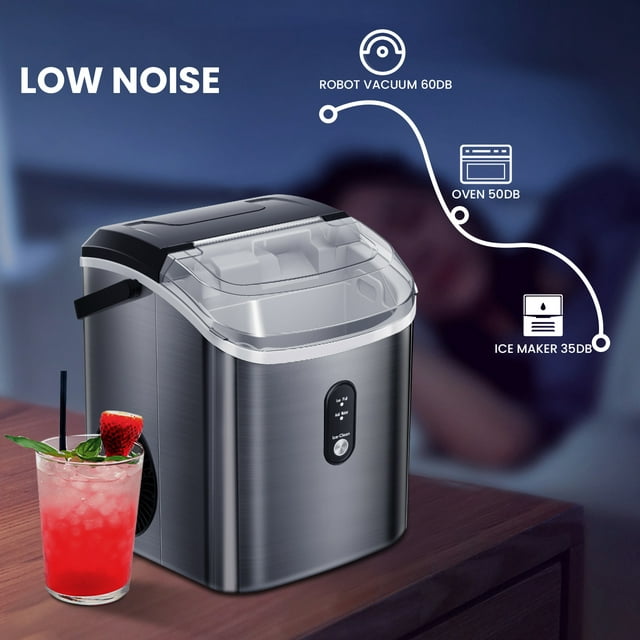 LHRIVER Nugget Ice Maker with Handle, Portable Compact Ice Maker, Self-Cleaning, 33lbs/Day, Removable Ice Basket&Scoop for Home/Office