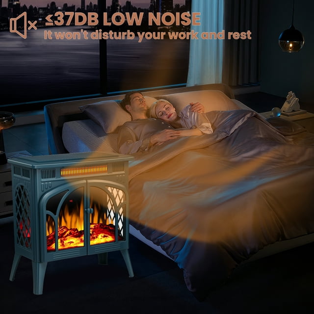 LHRIVER Electric Fireplace Heater 25’’ with 3D Realistic Flame Effect, Freestanding Fireplace, Different Flame Color, 500W/1500W,- DARKGREEN