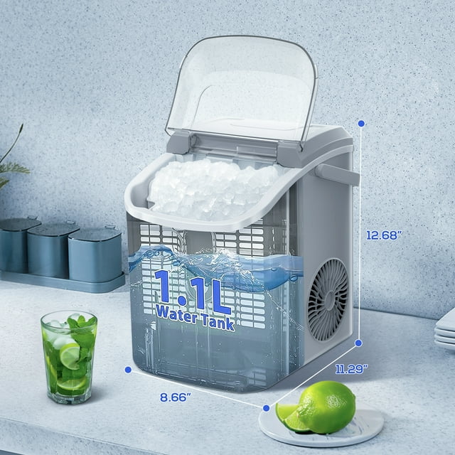 LHRIVER Nugget Ice Maker Countertop, 33lbs/24H with Self-Cleaning Function, Portable Sonic Ice Machine for Home/Office/Party-Gray
