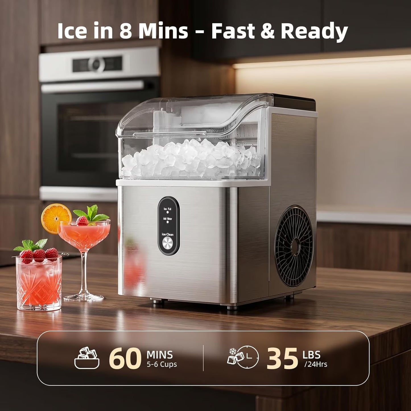 Havato Nugget Ice Maker , 35lbs/24HSoft Chewable Sonic Ice Machine, Self-Cleaning, Quiet Operation, Compact Ice Maker