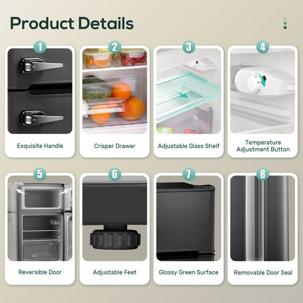 LHRIVER Mini Refrigerator 3.2Cu.Ft Compact Fridge 2-Double Doors with a Freezer Low Noise Defrost Storage of Beverages Vegetables and Fruits for Home Office Dorm