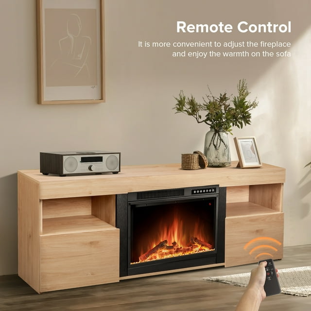 LHRIVER Free Standing Fireplace, Remote Control, 60'', Electric Fireplace Mantel, Adjustable Real 3D Flame Brightness(Pecan)