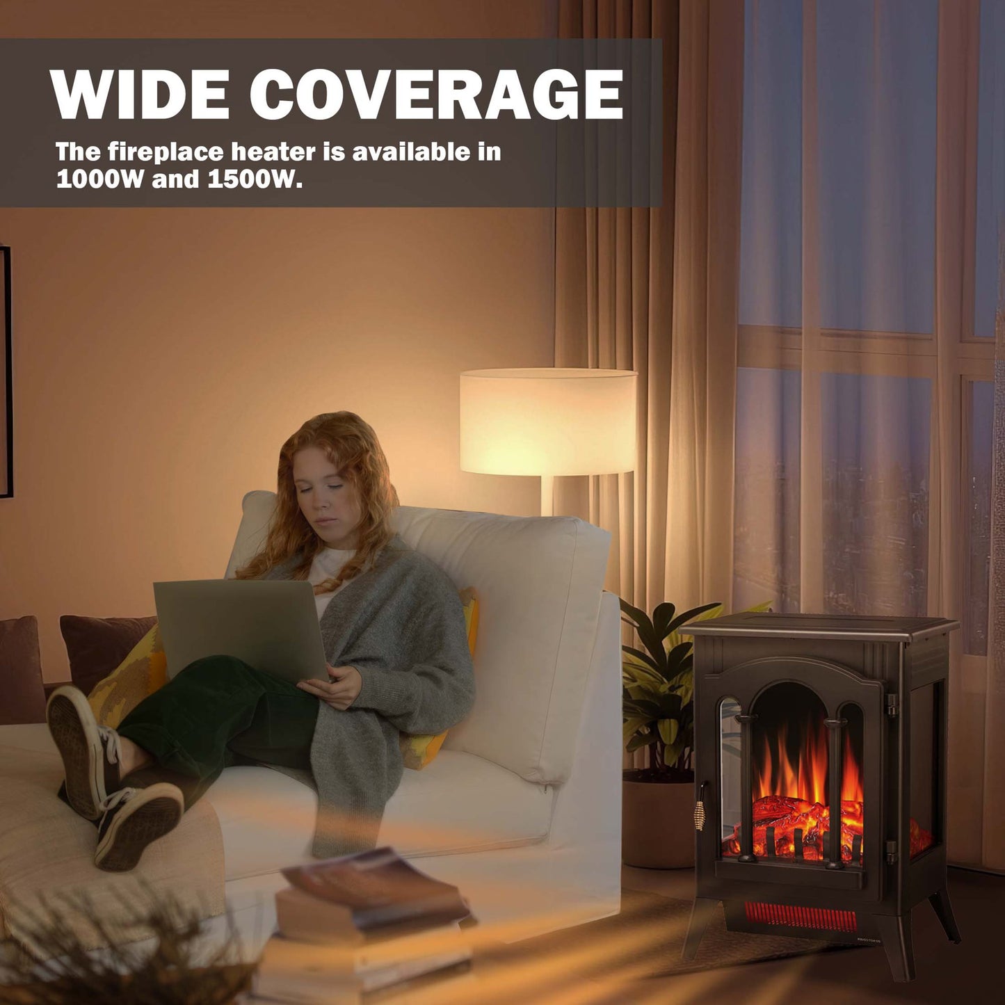 LHRIVER Electric Fireplace Infrared Stove Heater, Freestanding Fireplace Heater, 3D Realistic Flame Effects, Adjustable Brightness and Heating Mode, Overheating Safe Design, 1000W/1500W, (16 Inch)