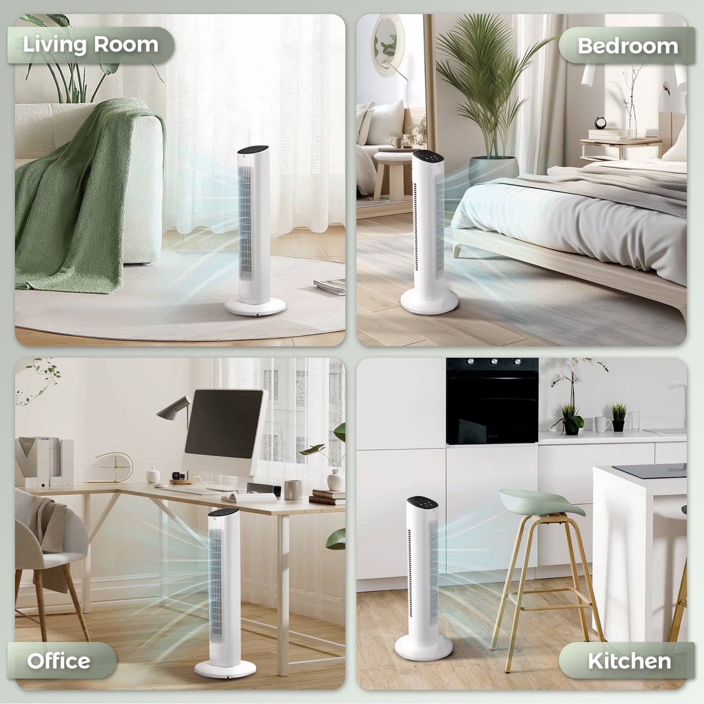 Havato Portable Independent Tower Fan, 360° Oscillating Fans with 8 Speeds, 24H Timer, Normal/Natural/Sleep Fan Modes, White