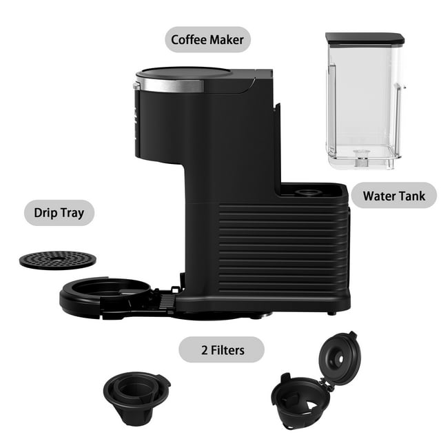 Havato 2-in-1 Mini Coffee Maker Single Serve Coffee Machine, K Cup & Ground Coffee Powder Brewer, Black