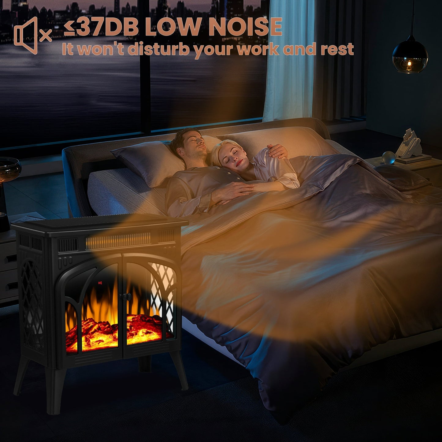 LHRIVER Electric Fireplace Heater 25’’ with 3D Realistic Flame Effect, Freestanding Fireplace with Remote Control, 500W/1500W, Black