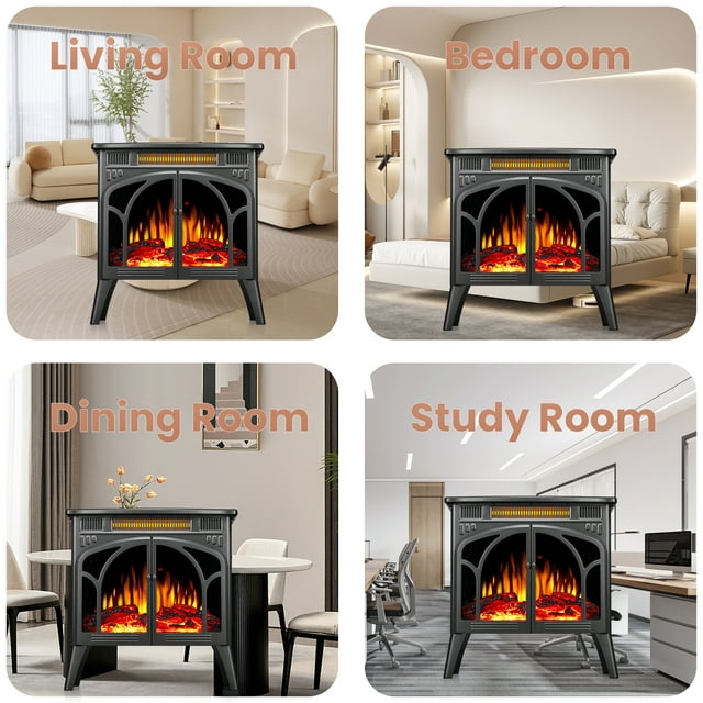 LHRIVER Electric Fireplace Heater 25’’ with 3D Realistic Flame Effect, Freestanding Fireplace, Different Flame Color, 500W/1500W,- GREY