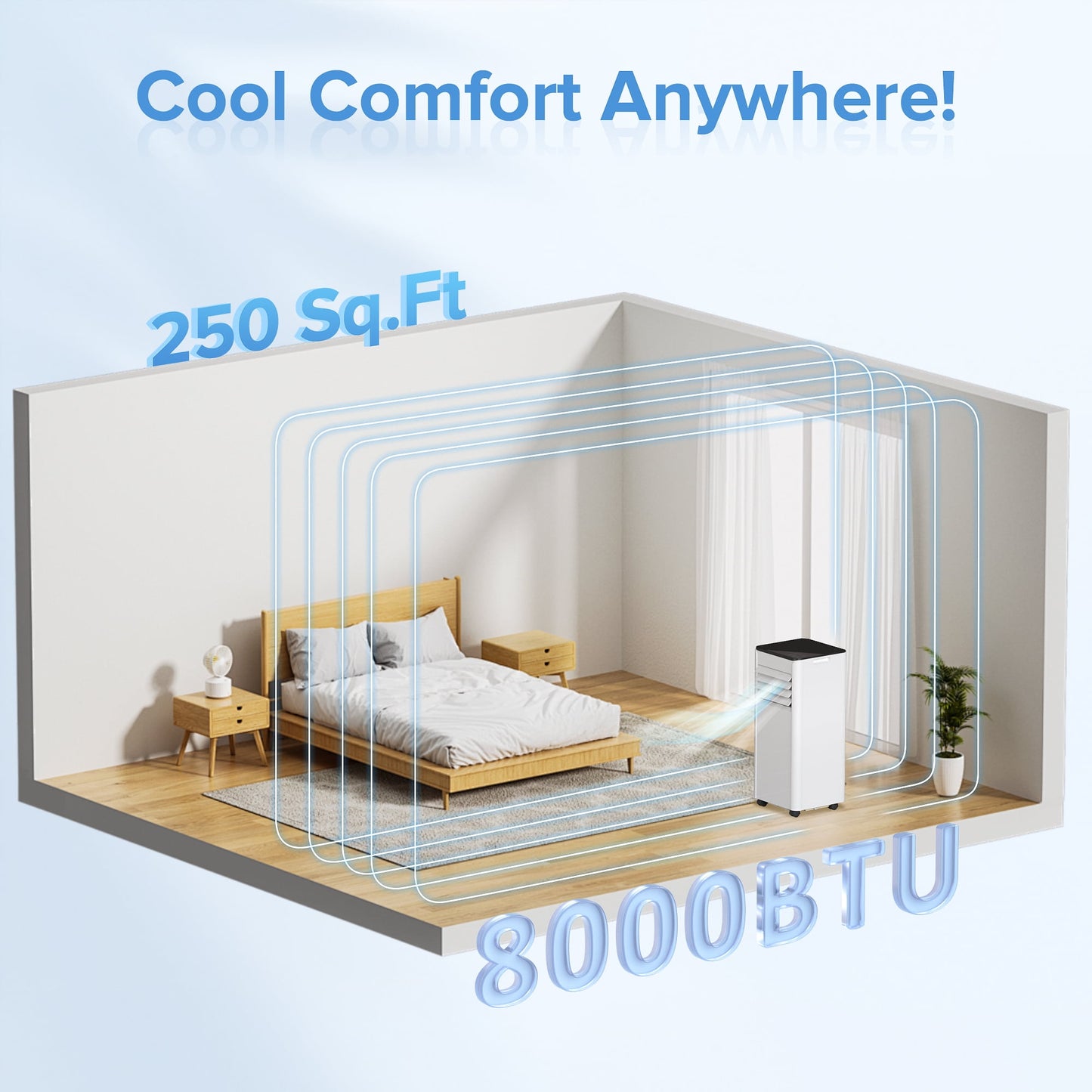 Havato 5000BTU (8000 BTU ASHRAE) Portable Air Conditioner,  Cooling/Dehumidifier/Fan/Sleep 4-in-1 Remote Control,  Cools up to 250 Sq.Ft